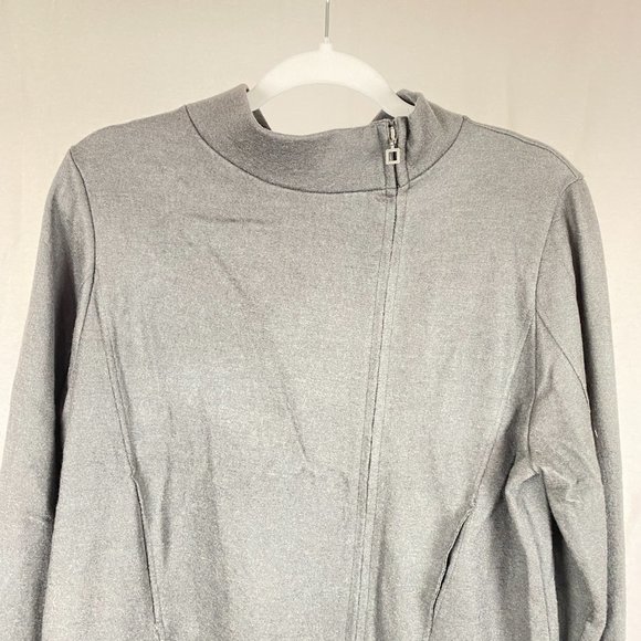 Sarah Pacini Charcoal Grey Long Sweater Jacket Zip Cardigan Size 2 - Picture 2 of 12